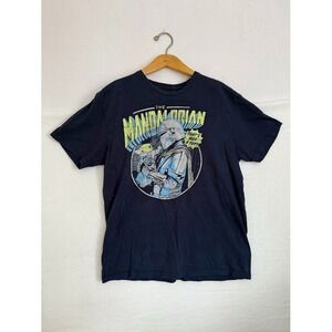 Star Wars Mandalorian Mando & Grogu Navy Graphic T-Shirt Size L
